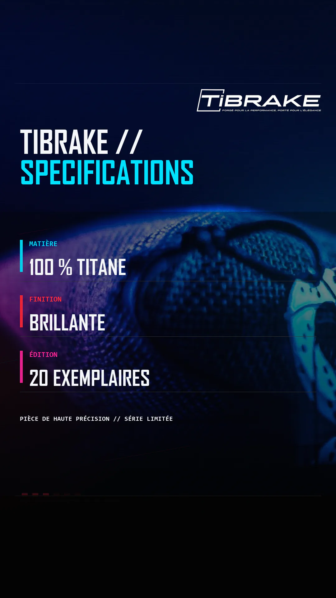 Affiche officielle des spécifications TIBRAKE